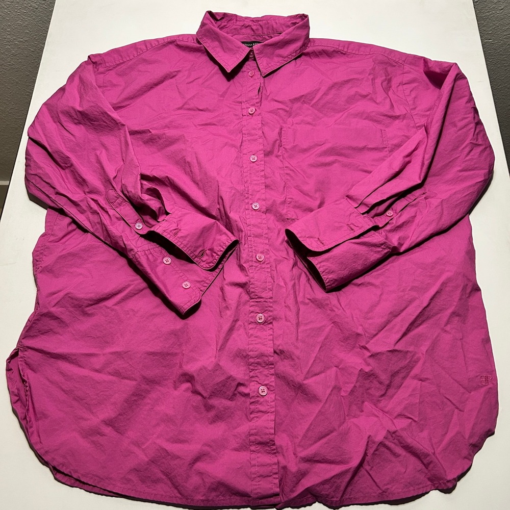 Banana Republic Womens XL Magenta Pink 100% Cotton Button Down Shirt Long Sleeve